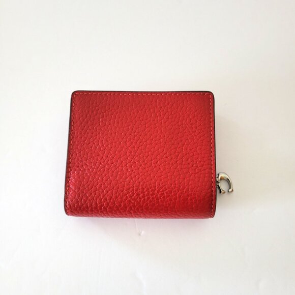 Coach CBO77 Snap Wallet Shiny Pebbled Leather Small Clutch Dark Cardinal - Picture 3 of 7